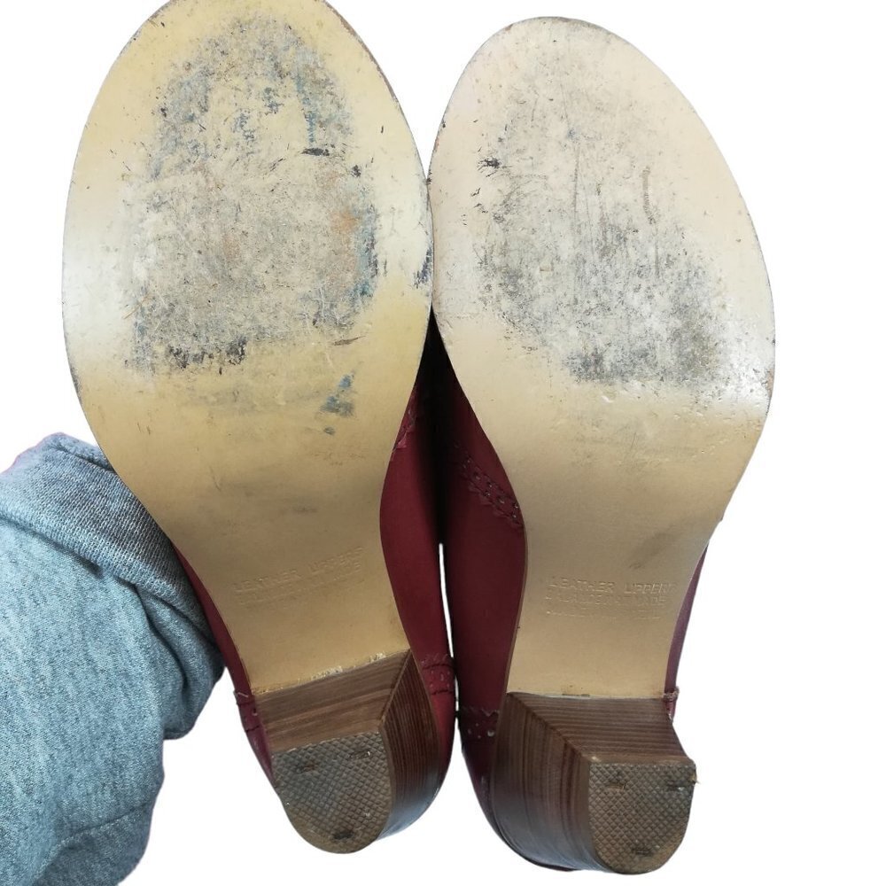 Vintage Nobils Wingtip Red Heels Pumps Size 7.5 M Red Leather Classic 70s - Picture 8 of 12